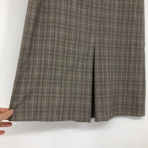 Suzy Shier taupe plaid pencil  skirt back slit knee length - Picture 12 of 14